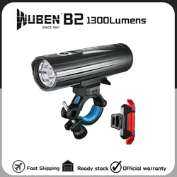 WUBEN B2 Luce per bicicletta Type-C ricaricabile 1300 lumen 280 metri distanza di irradiazione Torcia a LED per ciclismo notturno