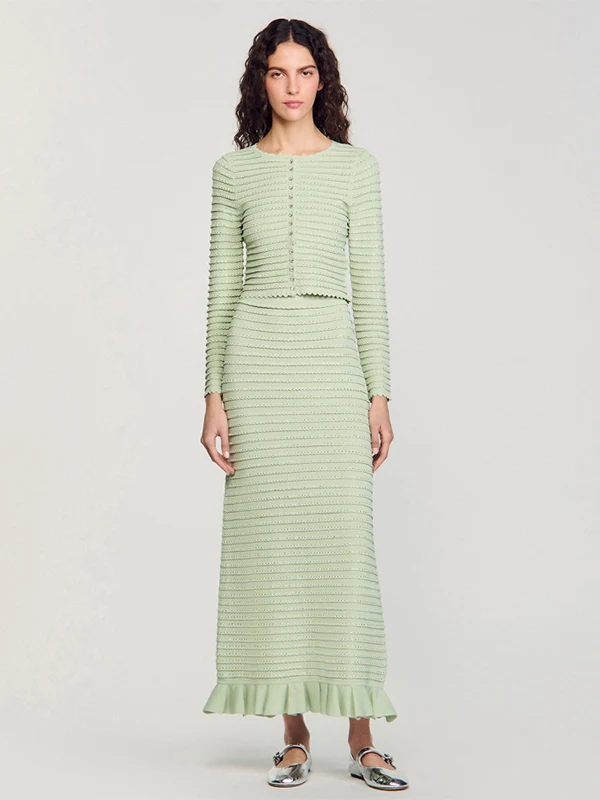 

Новая трикотажная юбка MaSande весна-лето с кружевом и стразами, А-силуэт, длинная, со средней талией, для женщин