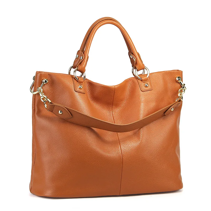 Bolso de mano de cuero suave para mujer, bolsa de gran capacidad con patrón de lichi, bandolera de hombro, K7988