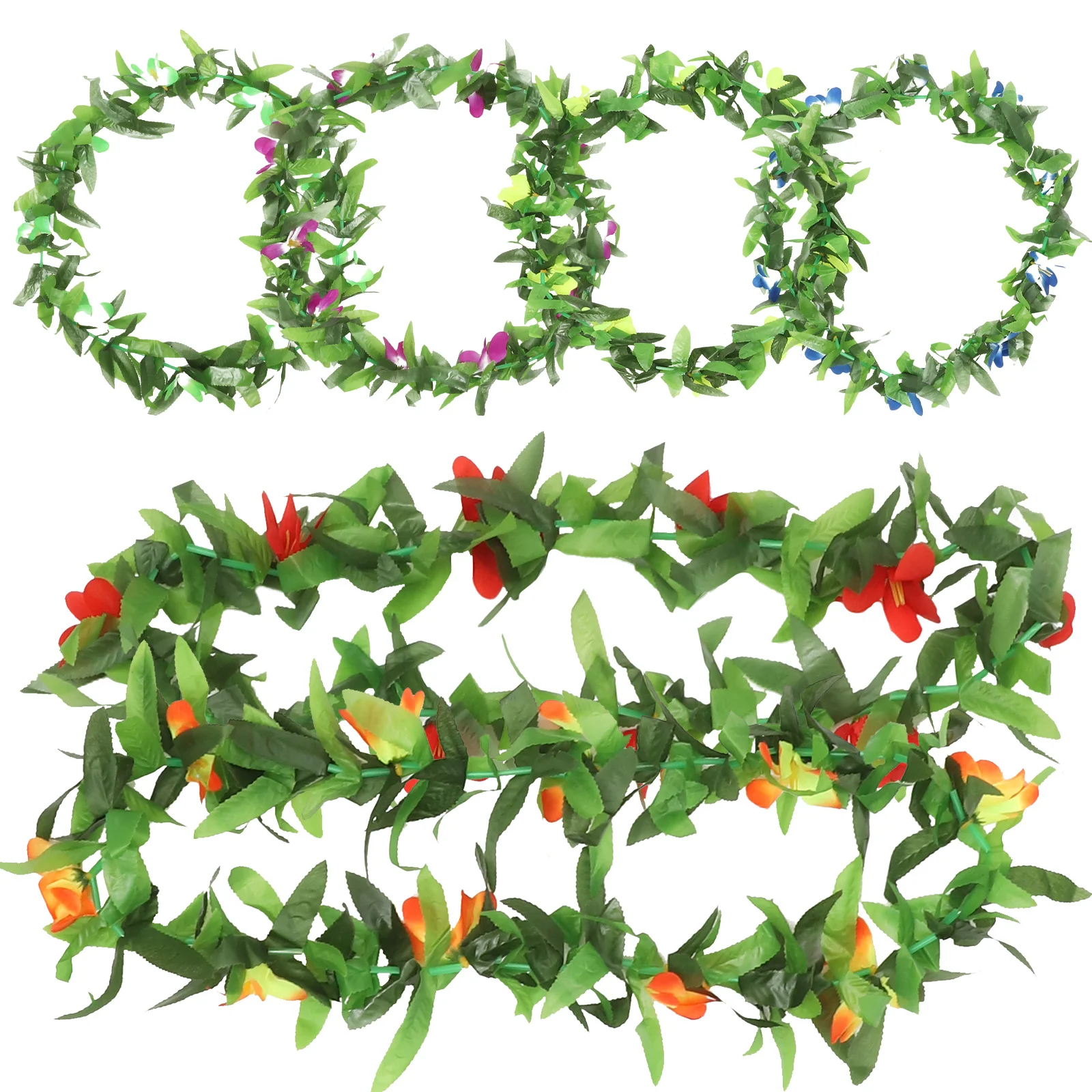 

6 Pcs Hawaiian Lei Party Decorations Polyester Flower Wreaths Lightweight Tropical Beach Theme Campfire Garland Summer Luau