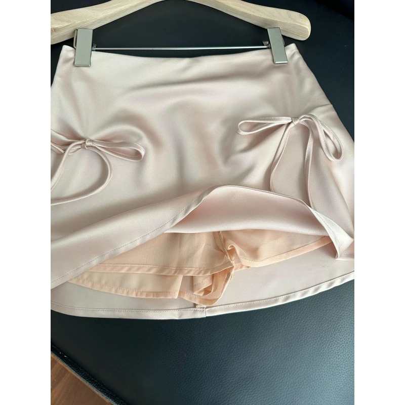 Sweet And Playful Bow Short Skirt Women's Summer New High-Waisted And Thin Skirt Temperament Casual And Versatile A-Word Skirt