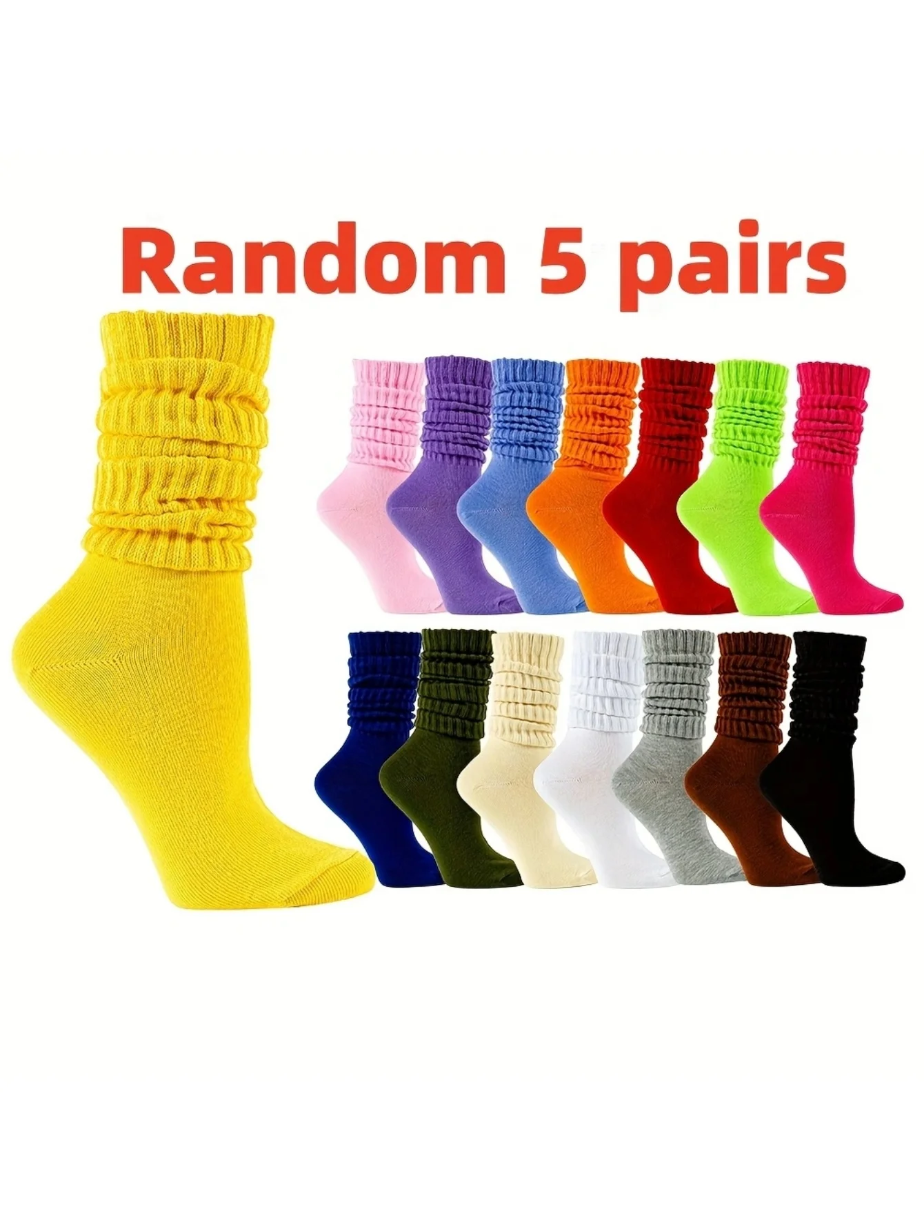 Random 5 Pairs Thick Thermal Knee High Socks Women Knit Style Solid Color Calf Socks Cute Long Loose Slouch Socks Winter Warm
