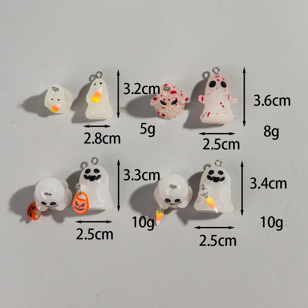 3pcs Halloween 3D Ghost Charms Resin Glow In Dark Spooky Pendant for DIY Jewelry Making Keychain Necklace Earrings Accessories