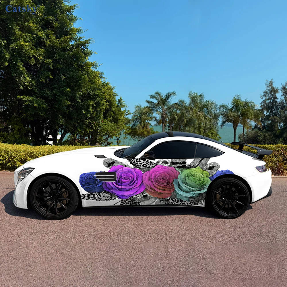 

Rainbow Roses Skull Car Vinyl Wraps Decal Self-adhesive PVC Sticker Suitable for Trucks SUV Decoration Auto Accessories Gift