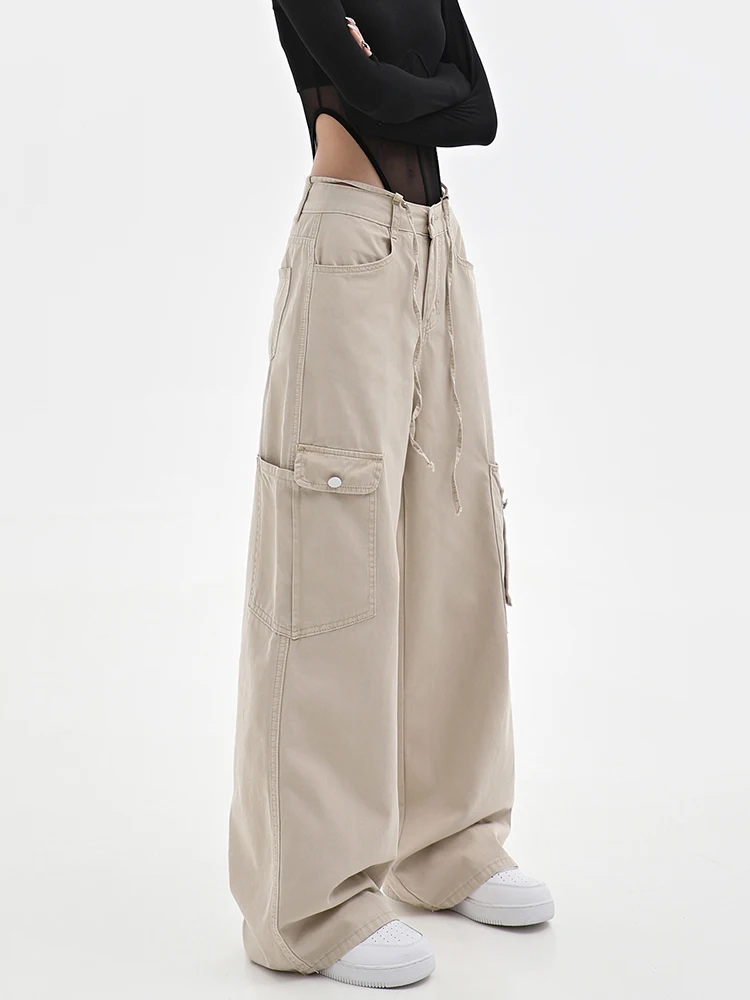 WCFCX STUDIO Oversize Y2K Pants  90S Vintage Solid Color Parachute Cargo Pants Harajuku Aesthetic Low Waist Trousers for Women