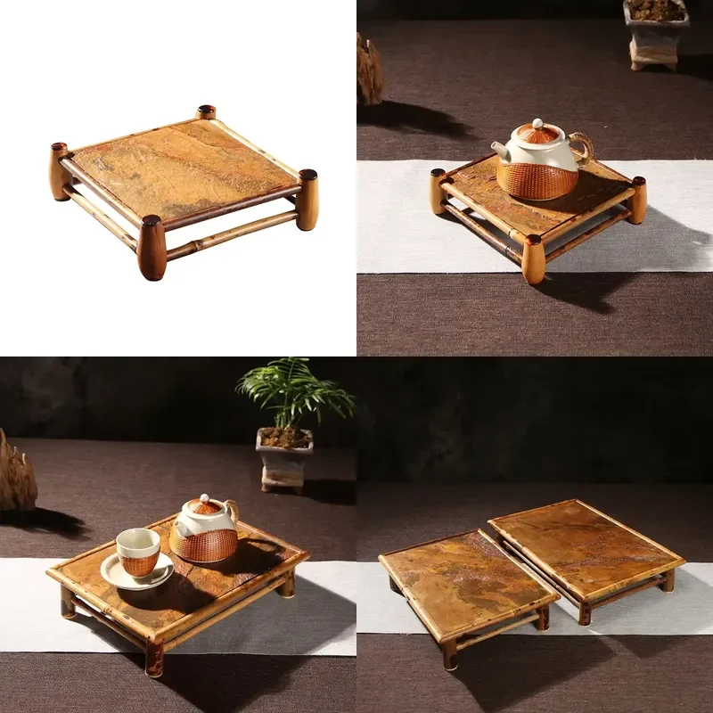 【CHIMU HOME】 Portable Bamboo Tray with Slanted Base and Buddha Belly Design for Gongfu Service