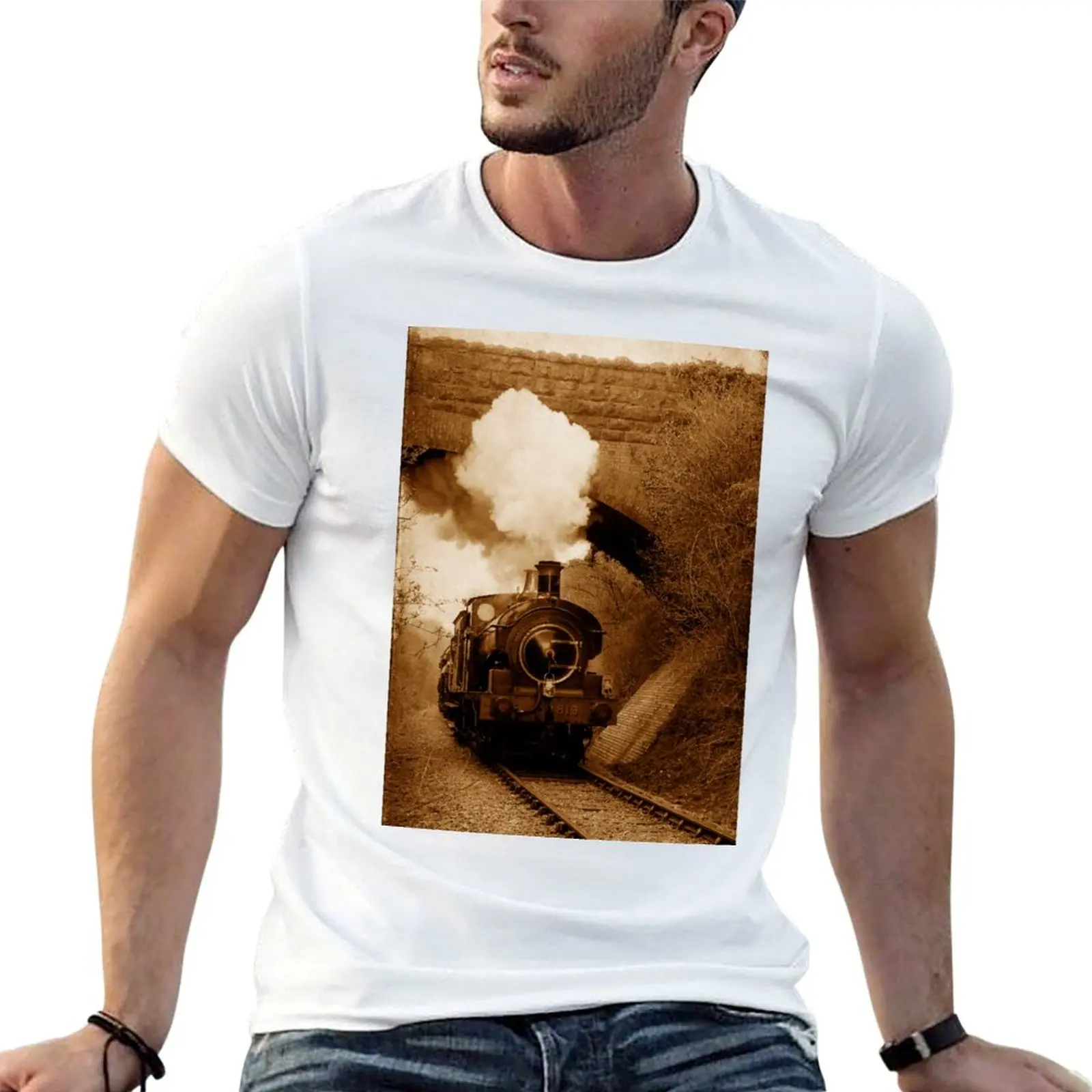 

Steam train going under bridge, Shepton Mallet, Somerset, UK T-Shirt man t shirt summer T-Shirt