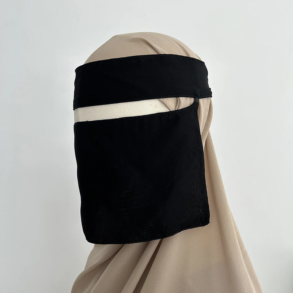 Niqab pendek elastis hitam wanita Muslim Saudi penutup wajah ringan bernapas Islami grosir Lebaran doa Niqab