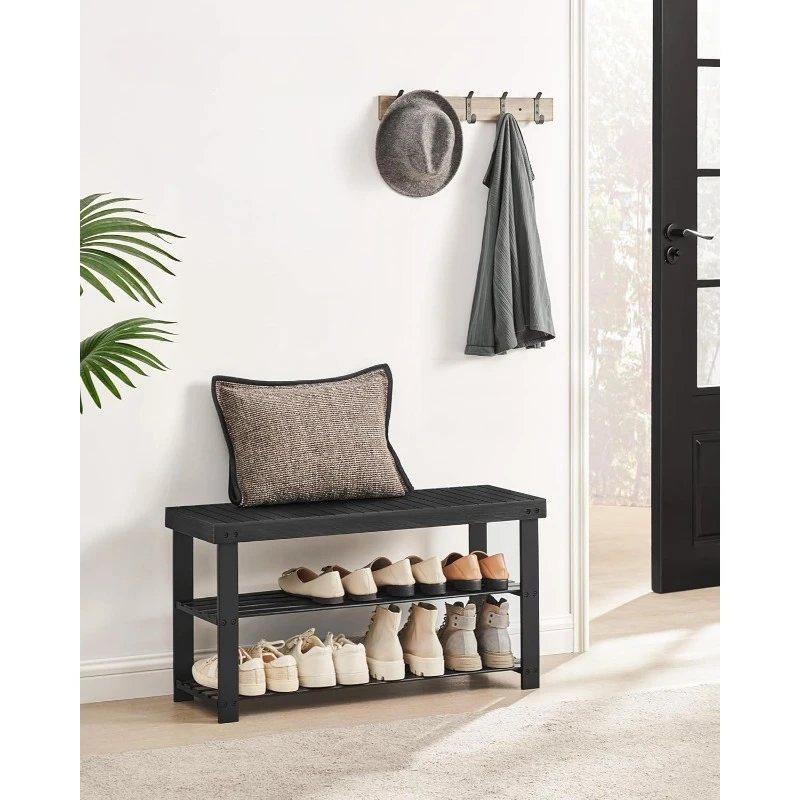 Shoe Rack Bench, 3-Tier Bamboo Shoe Storage Organizer, Entryway Bench, Holds Up to 286 lb, 11.3 x 35.4 x 17.8 Inches