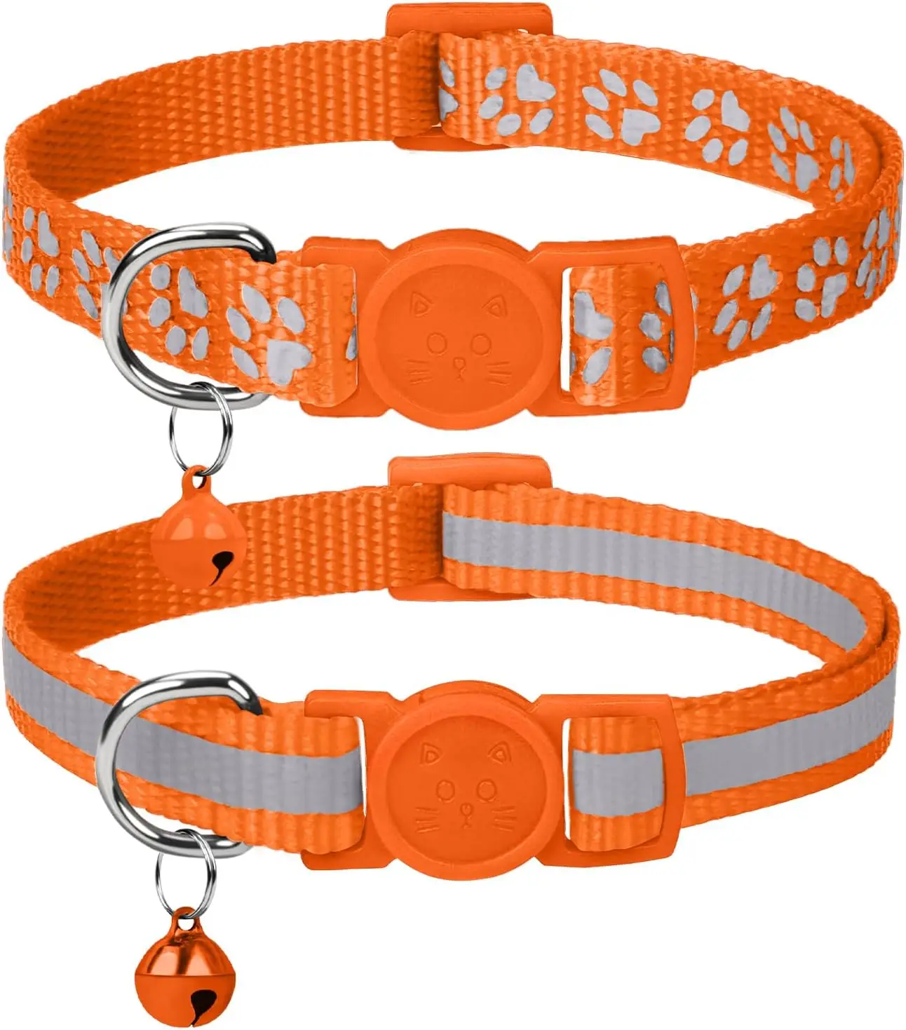 

Reflective Cat Collar Breakaway with Bell, Night Safety Strip, Adjustable Nylon for Cats, 2 Pack, 7.5-12.5 Inch, Orange