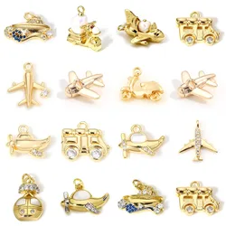 1-5pcs Brass Charms Gold Color Airplane Motorcycle Pearl Rhinestone Pendant DIY Necklace Earrings Women Party Jewelry Findings