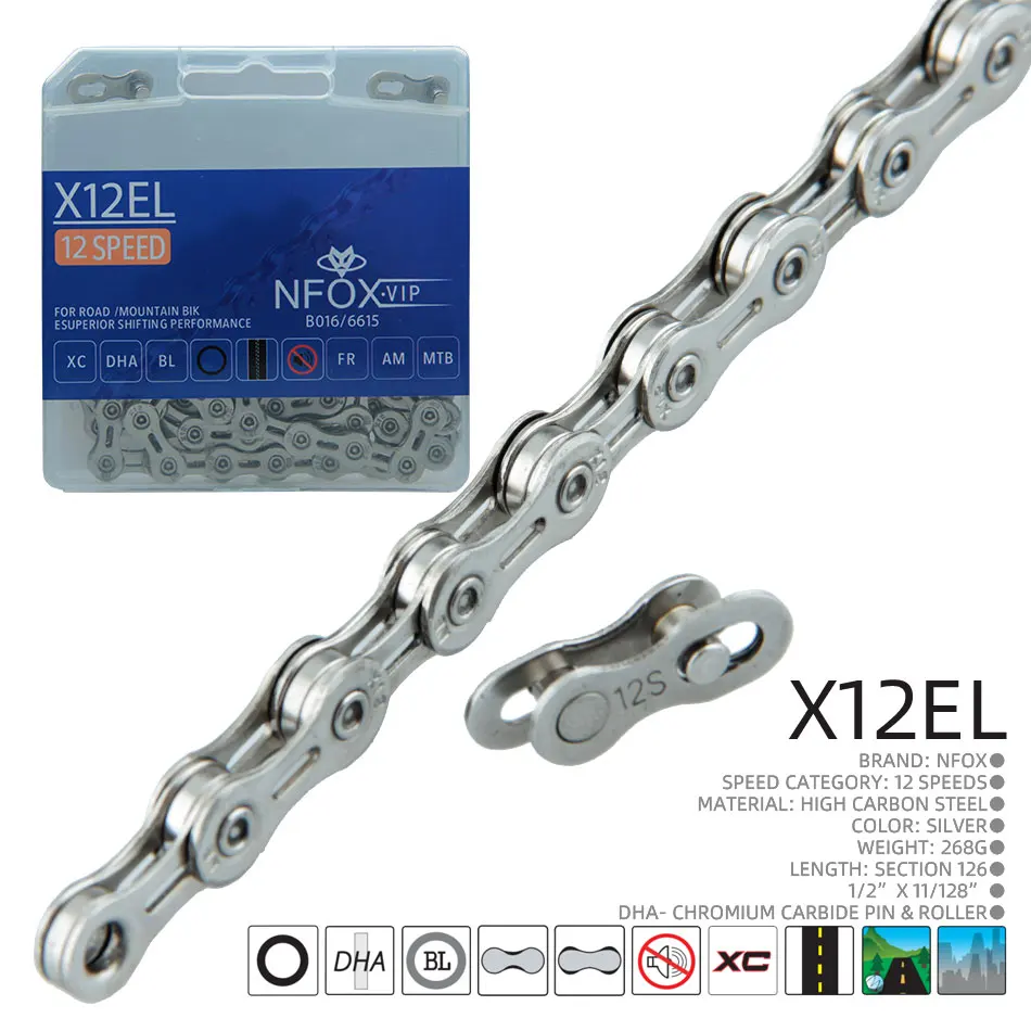 NFOX Mountain Road Bicycle bike Chain X 8 9 10 11 12 24 30 33 Speed EL Half Hollow SL Ultra Light Links MTB Racing Gold Silver