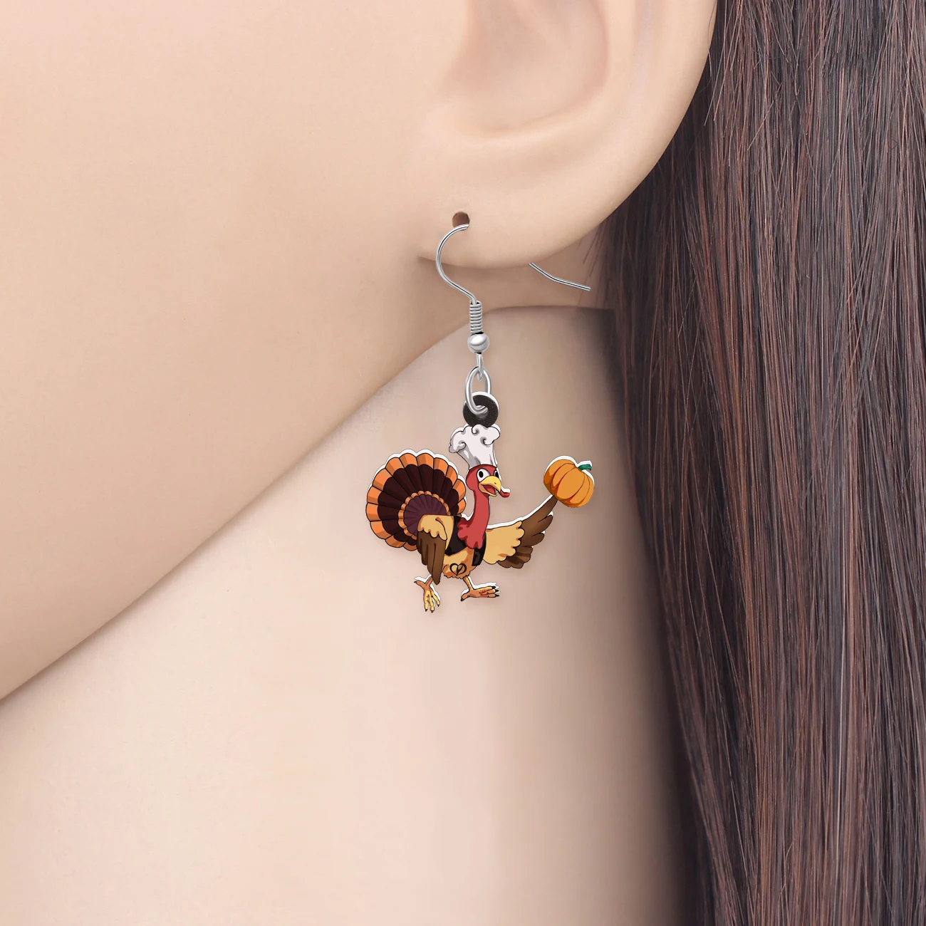 BONSNY Acrylic Thanksgiving Turkey Earrings Fall Pumpkin Farm Animals Jewelry Thankful Gifts For Women Cook Mom Novelty Charms