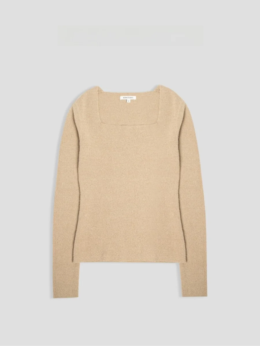 

Свитер Luxy Series M390: Универсальный, простой, однотонный, с длинным рукавом и квадратным вырезом, вязаный, весна 2025, женская мода