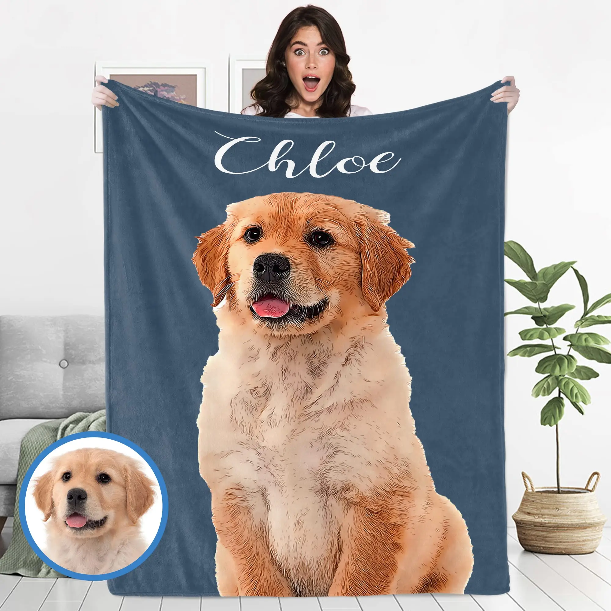 Custom Pet Photo Blanket Personalized Pets Throw Blanket with Pictures Customized Gifts for Dog Cat Animal Lovers Memorial Gift