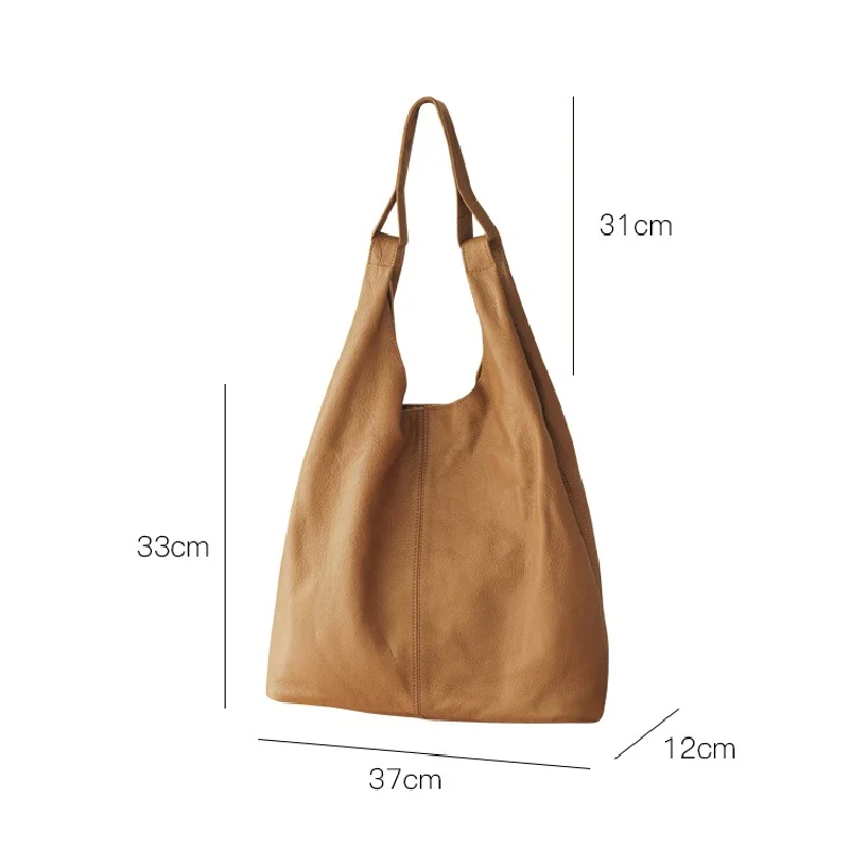 Leather handbag Japanese design leather ladies retro handbags and wallets soft and large Tote capacity.