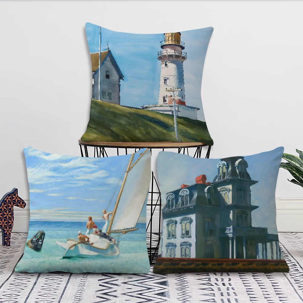 Painter E-Edward Hopper Cushion Cover For Pillow Printing Sofa Decoration Home Car Room Coffee Shop Office Nordic Simplicity