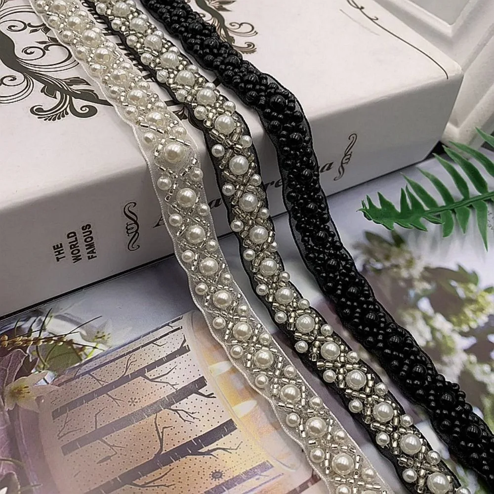 1 Yard Giltter Pearl Braid Lace Ribbon Wedding Dress Garment Collar Cuff Decoration Sewing Applique DIY Craft Vintage Lace Trim