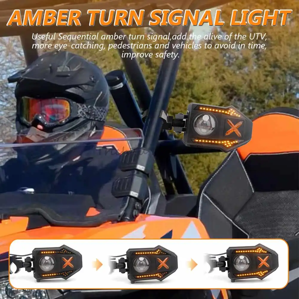 For Can-am X3 Polaris RZR Cfmoto Go kart ATV&UTV Accessories Rearview Side Mirrors LED Turn Signal Warning Light DRL Headlight