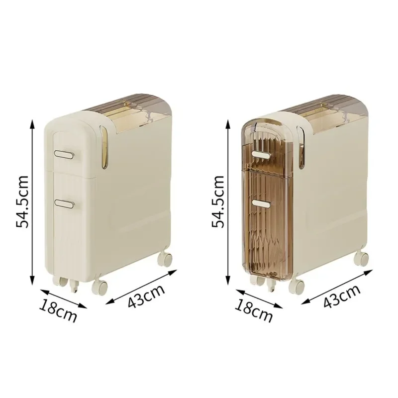 Cream Style Transparent Plastic Storage Shelf Narrow Bathroom Floor Cart Toilet Side Gap Cabinet for Storage