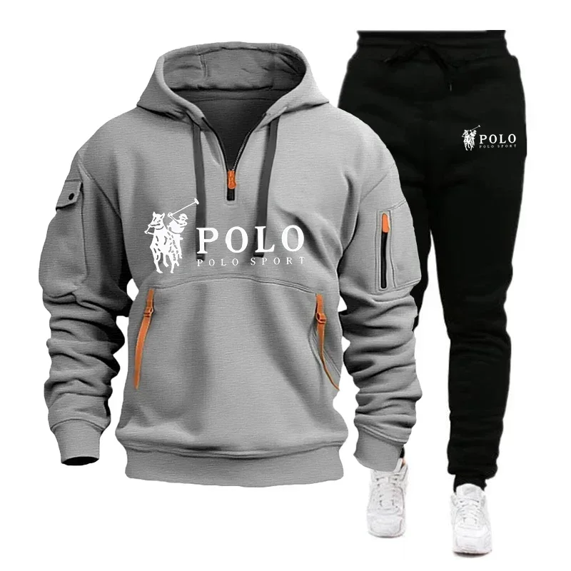2026 Herbst/Winter Neues Herren-Freizeitset Modisches Outdoor-Wander-Outfit Winddichter Warmer Herren-Hoodie und Hose Zweiteiliges Set – Detail 6