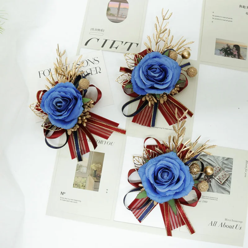 ใหม่ประดิษฐ์ Boutonnieres ดอกไม้กำไลข้อมือแฟชั่นแต่งงานเจ้าบ่าวเข็มกลัดการ์ตูนเจ้าสาวอุปกรณ์จัดงานแต่งงาน