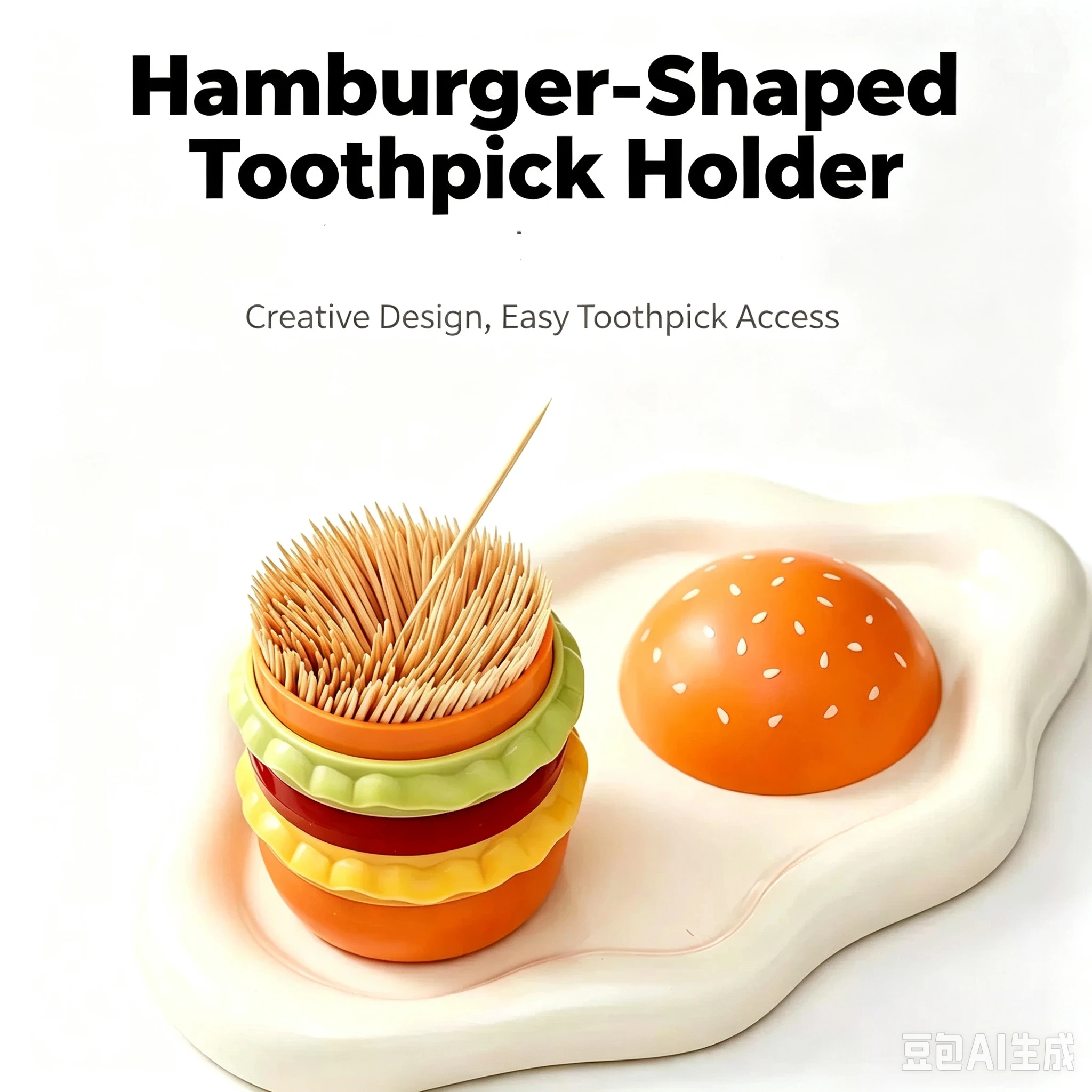 Creative Burger Shape Toothpick Holder Desktop Toothpick Jar Multi‑Purpose Small Item Storage Box Table Toothpick Cylinder Cute