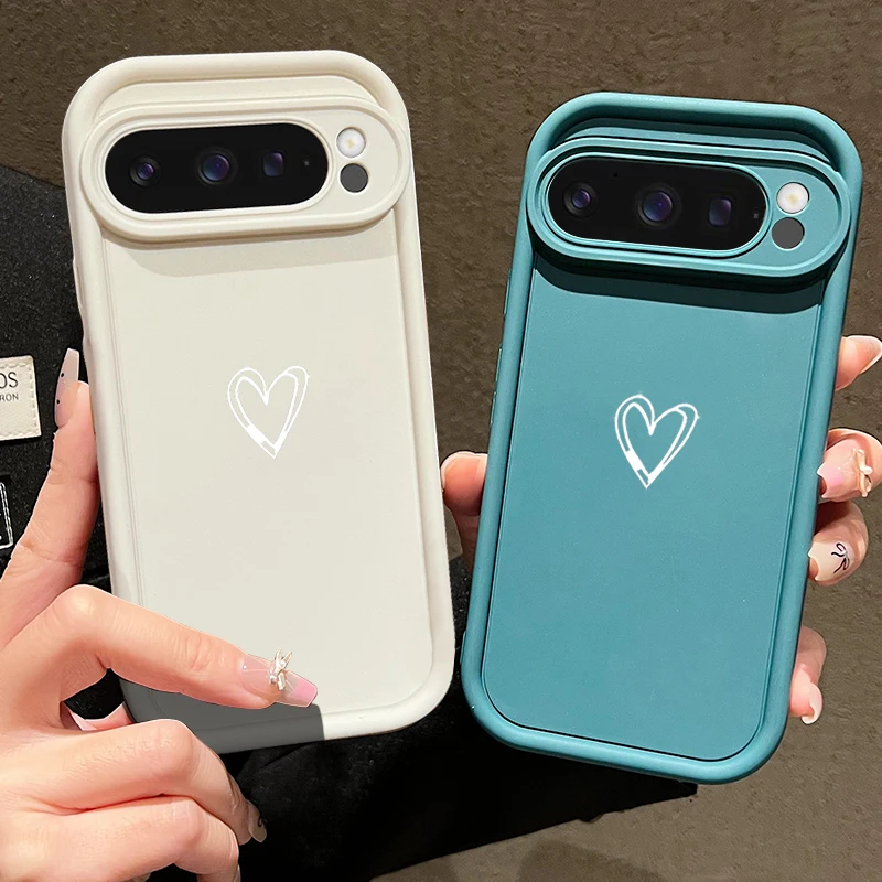 حافظة بسيطة بنمط الحب لهاتف جوجل بيكسل 10 9 8 7 Pro 9A 8A 7A Pixel 9 10 Pro XL حافظة هاتف بلون سادة مقاومة للصدمات #2