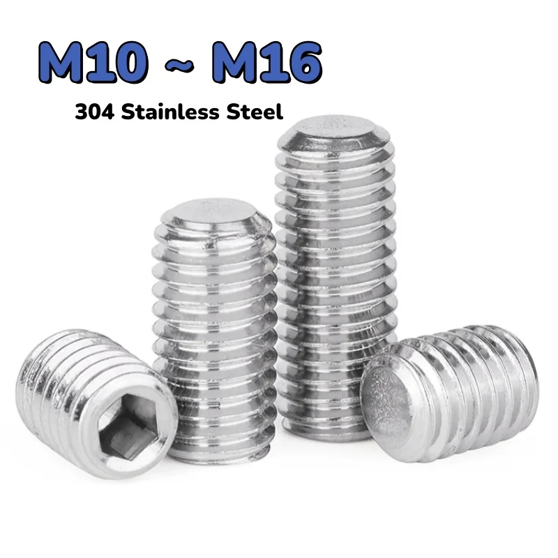

304 Stainless Steel Allen Hex Hexagon Socket Flat Point Set Screws Headless Bolts M10 M12 M14 M16