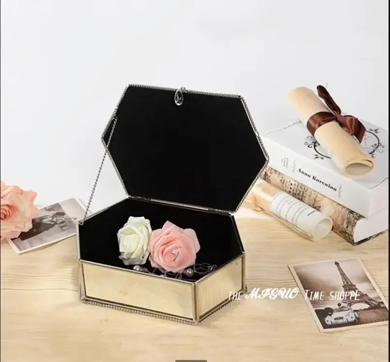 Hexagonal Jewelry Box Glass Storage Box Jewelry Organizer Cosmetic Boxes Decorative Display Stand Jewelry Tray Storage Organizer