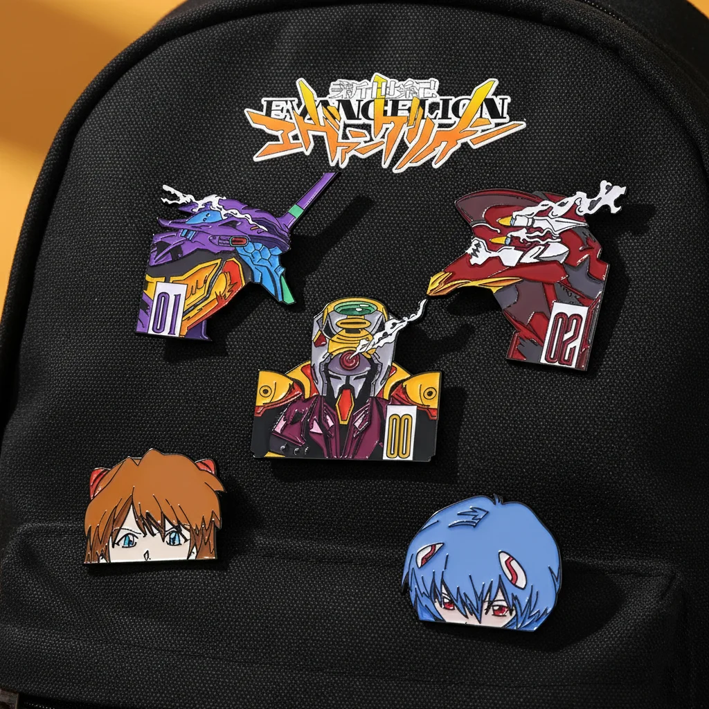5 Stück Kawaii Evangelion Rei Ayanami Asuka Emaille-Pins Brosche Anstecknadeln Modeschmuck Accessoire für Kleidung und Rucksäcke