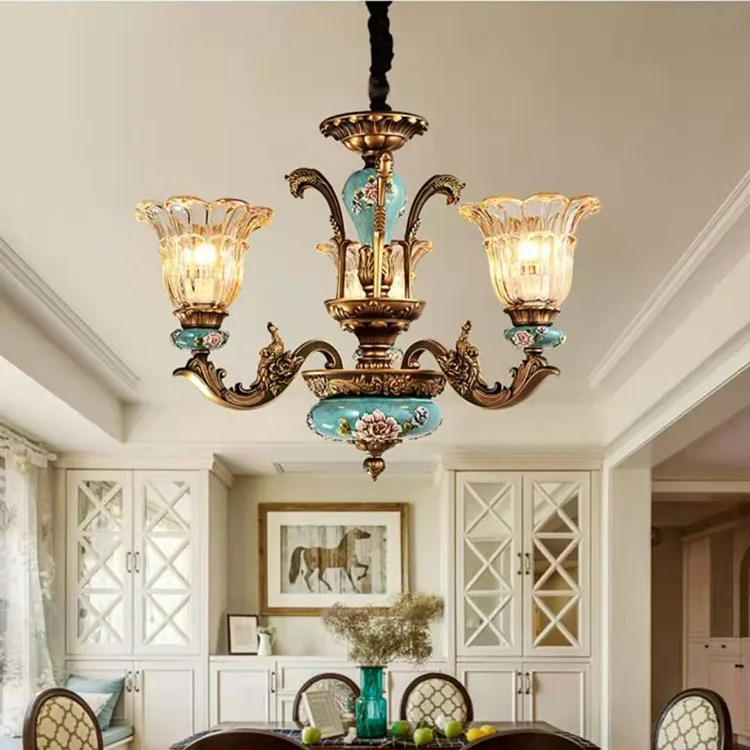 

Living room retro resin chandelier villa hall simple bedroom dining room lamps