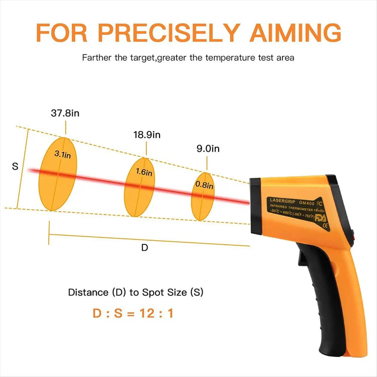 Infrared Thermometer -50°C to 400°C(-58°F to 752°F),Kitchen Digital Laser Infrared Temperaturer or Objects and Water