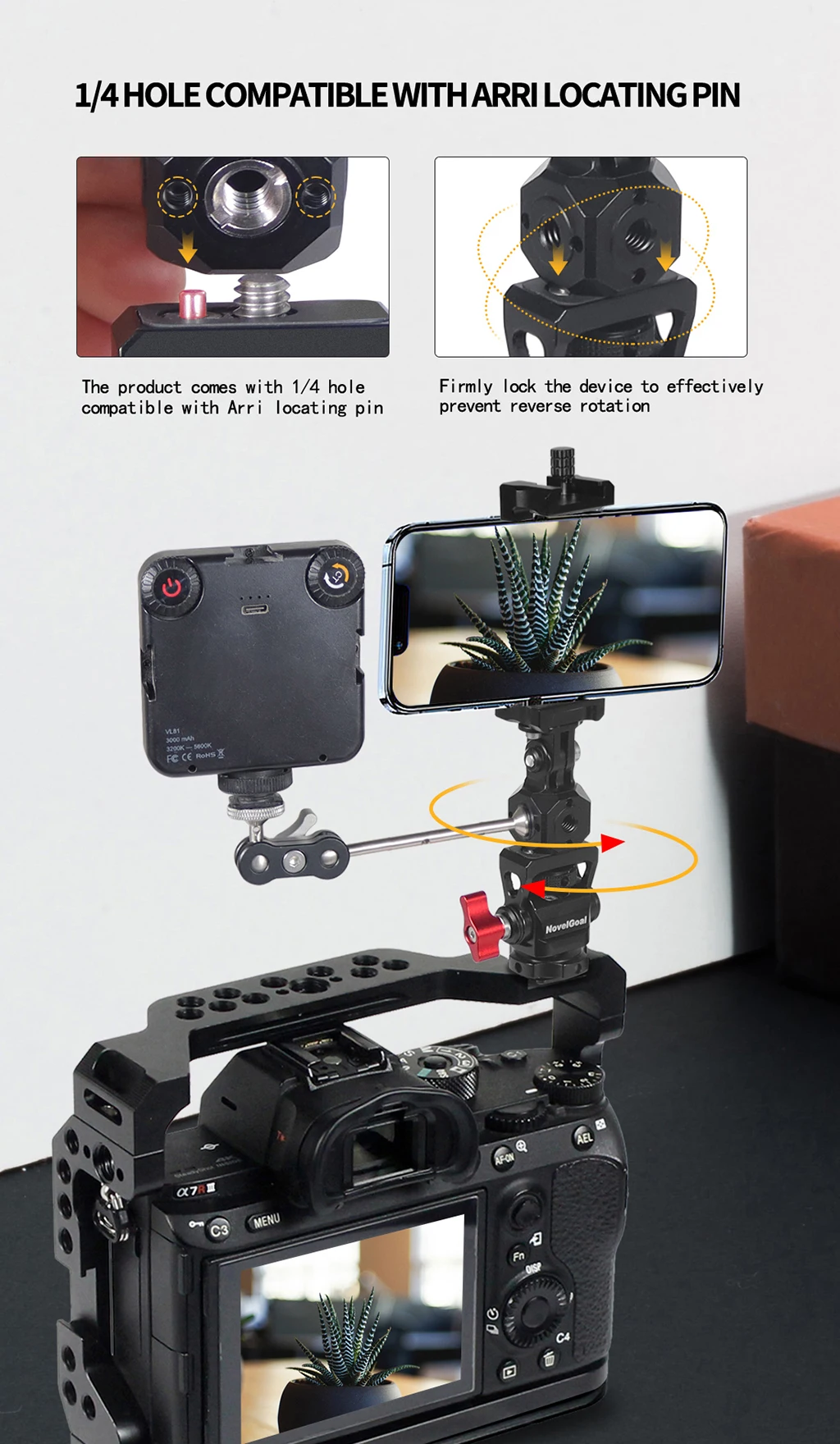 Vielseitiger Mini-Magic-Cube-Adapter mit Schraubenloch ARRI 1/4 3/8' für GoPro 13 Insta360 X4 Osmo Blitzlicht Stativhalterung – Detail 33