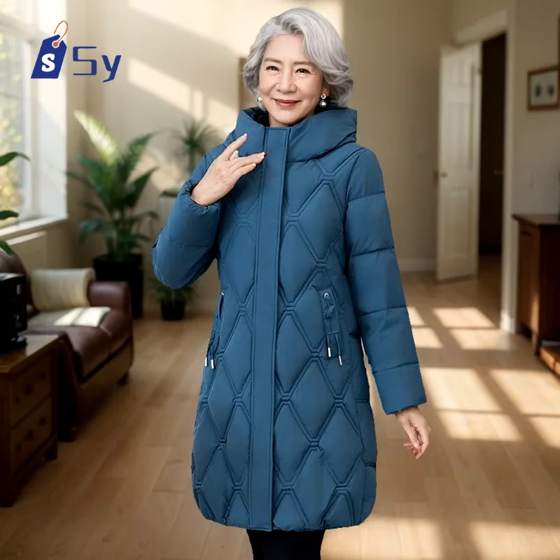 

2024 New Autumn Winter Mother Long Women's Plus Size Down Jacket For The Elderly Cotton Jacket Age Reduction Warm