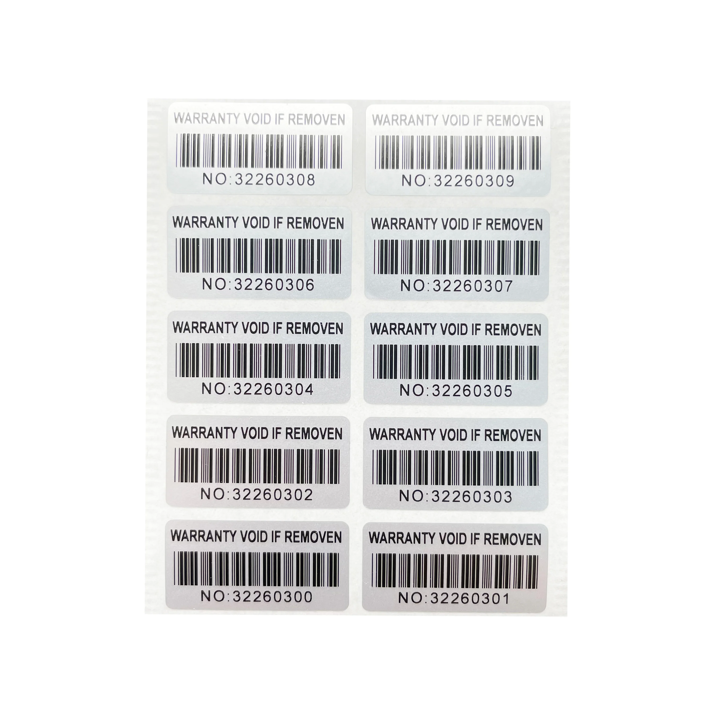 tamper proof selo de seguranca adesivo numero de serie prata unico barcode sticker lagrima autentica 30x15 mm 100 pcs 01