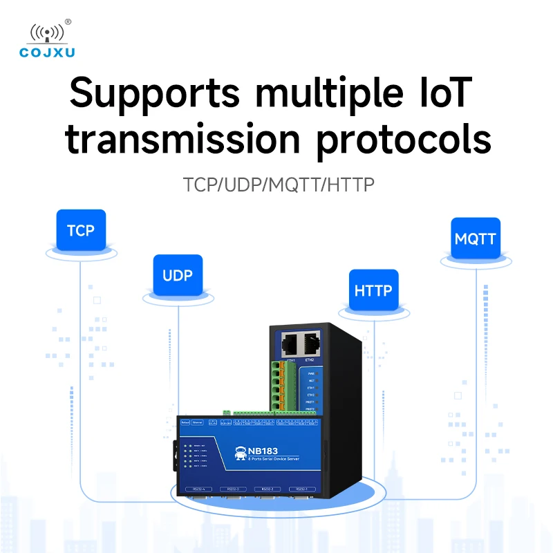절연된 8채널 직렬 서버 RS485/232/422 - RJ45 COJXU NB183 시리즈 ModBus RTU - TCP 내장형 워치독 MQTT/HTTP IOT