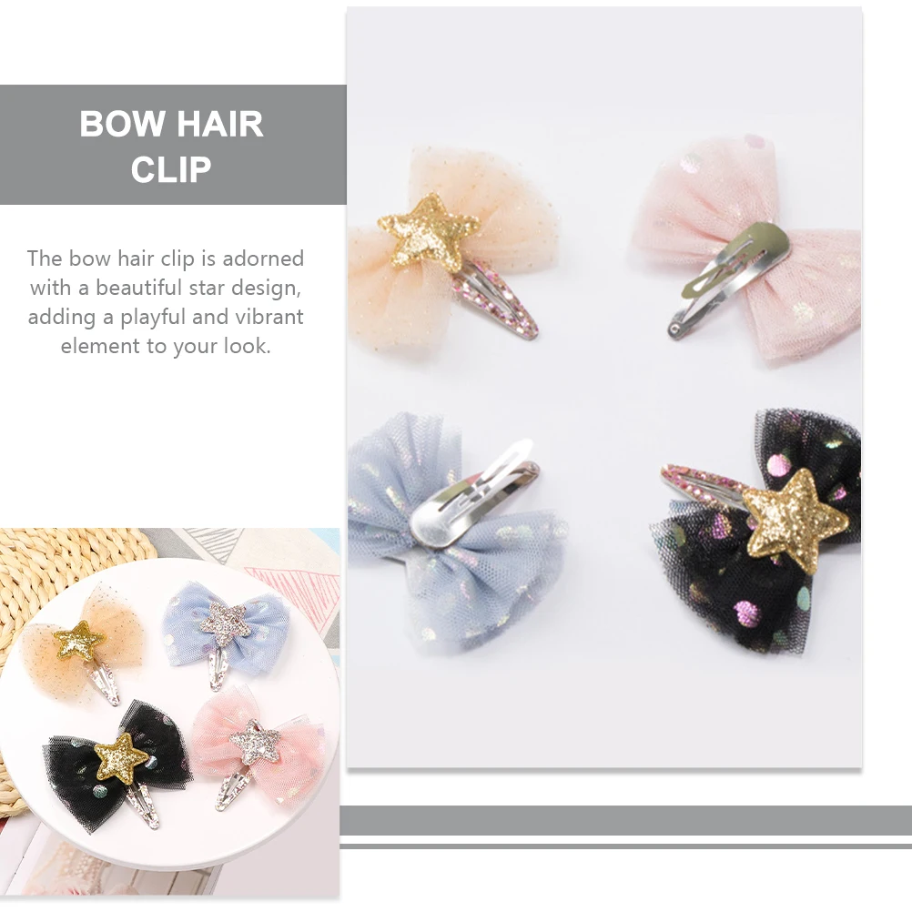

4 Pcs Children Glitter Ice Cream Bow Hairpins Mesh Clips Girls Accessories Ages 4 8 Kids Bows Hair Decorations