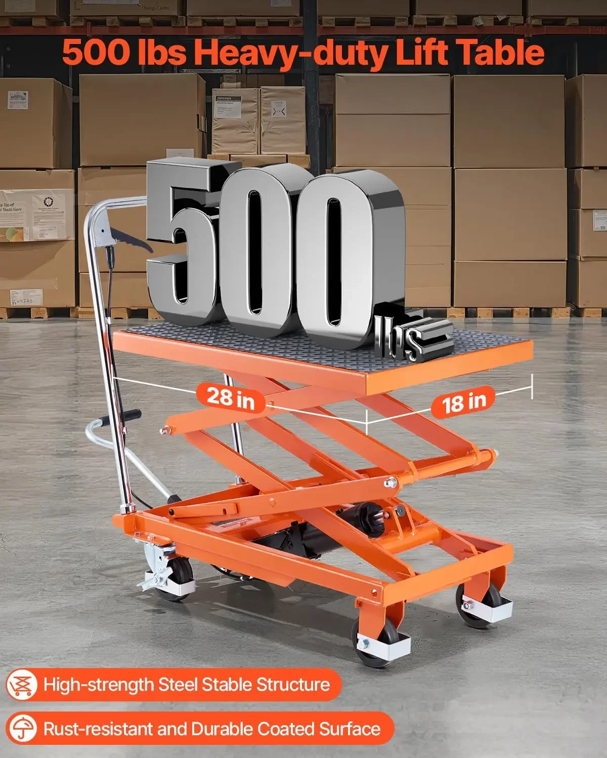 

[Limited Stock, Buy Now!]Hydraulic Lift Table, 500 lbs Capacity,47.2"Lifting Height,Double Scissor Lift Table Cart with 4 Wheels
