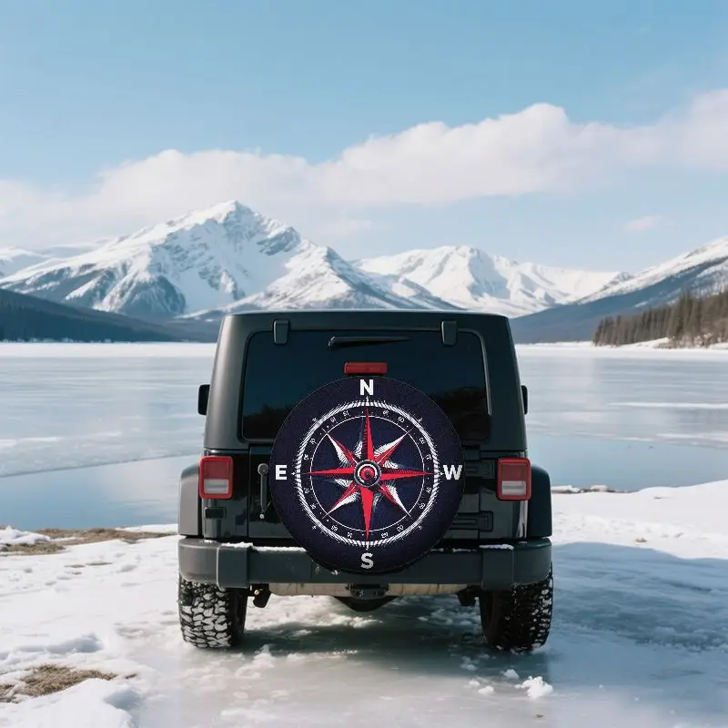 Spare Tire Cover Made Of Polyester Fiber, Designed For Car Spare Tires, Featuring A High-Contrast Compass Pattern And A Symmetri