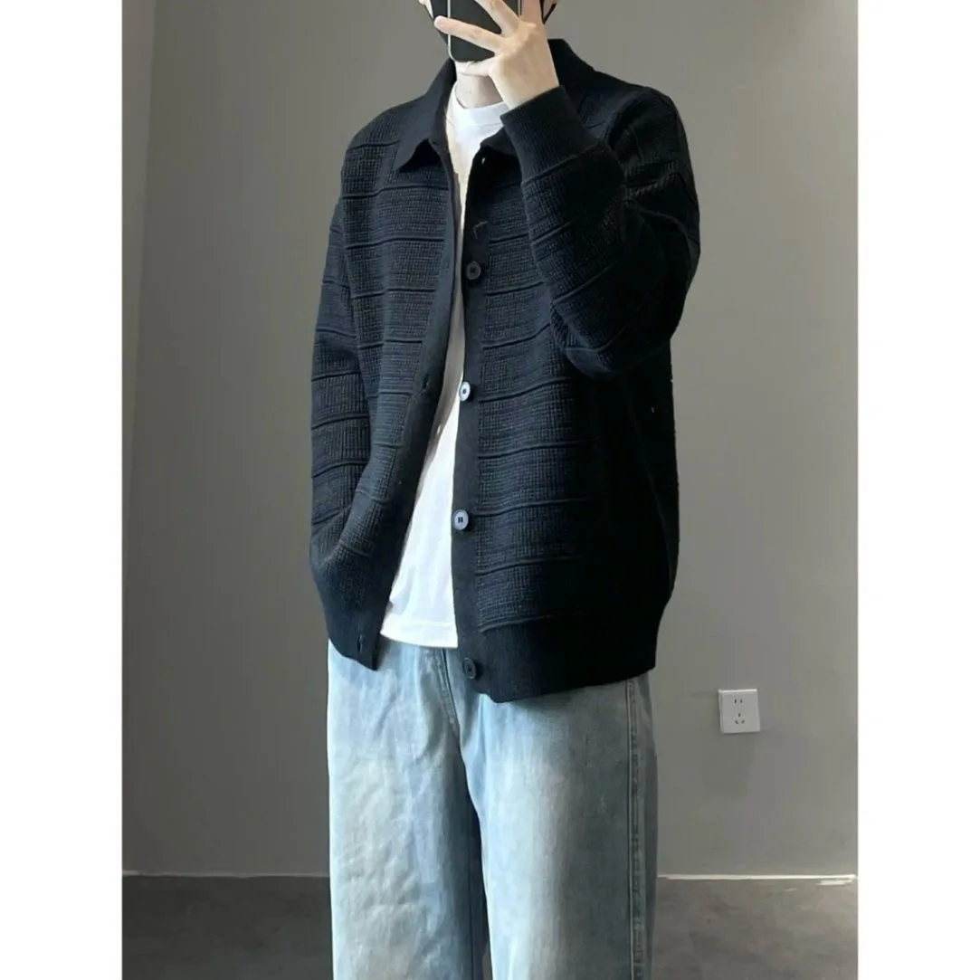 

2025 Autumn New Loose Casual Knitted Sweater Men's Busin Versatile Simple Open Cardigan Woolen Knitwear Polyester Fabric