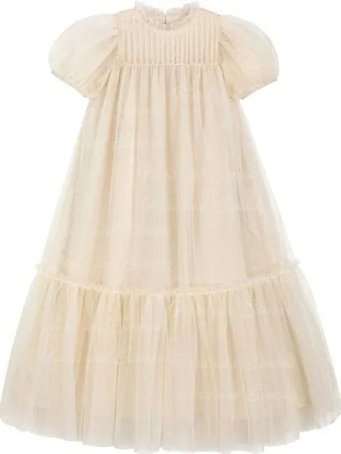 فستان فتاة الزهور من التول العاجي نصف كم متدرج لحفلات الزفاف وأعياد الميلاد والولائم وحفلات التواصل المقدس حسب الطلب #1