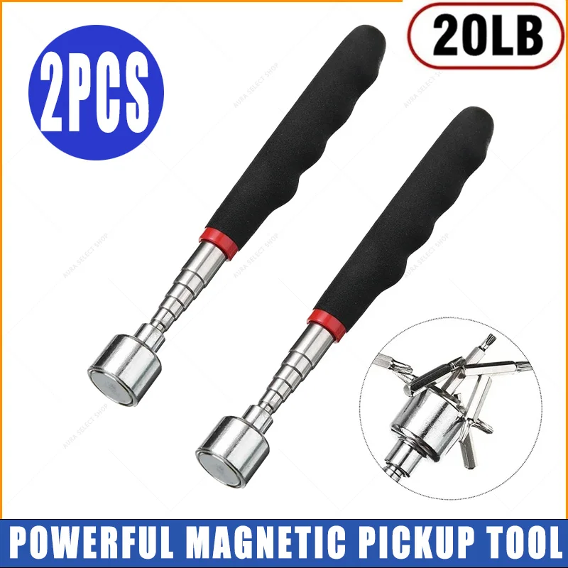 Metal Pick-up Tool Telescopic Magnetic Iron Suction Rod with LED Light DIY Strong Magnetic Metal Screw Suction Rod Pick-up Tools