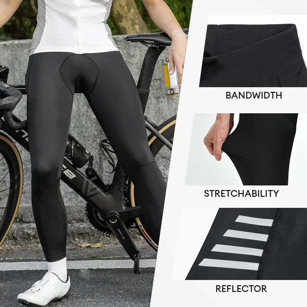 Santic Men Cycling Pants Summer Bicycle Long Pants 5 Hours 4D Paded  MTB Ride Bike Trousers Bicycle Leggings Reflective