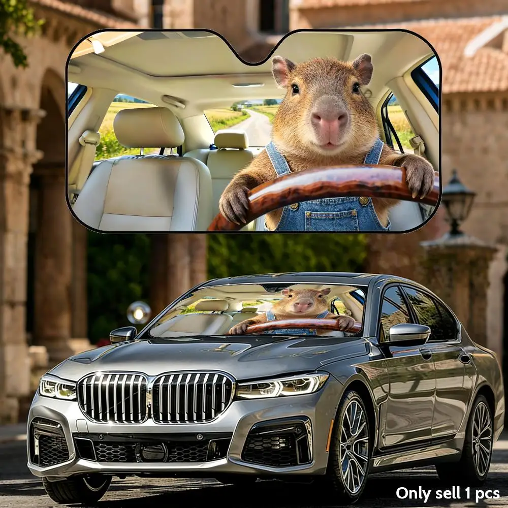 

Kapibala Animal Driving Sun Visor Aluminum Foil Windshield UV Protection Heat Insulation Cover Foldable Reusable Sun Visor Shade