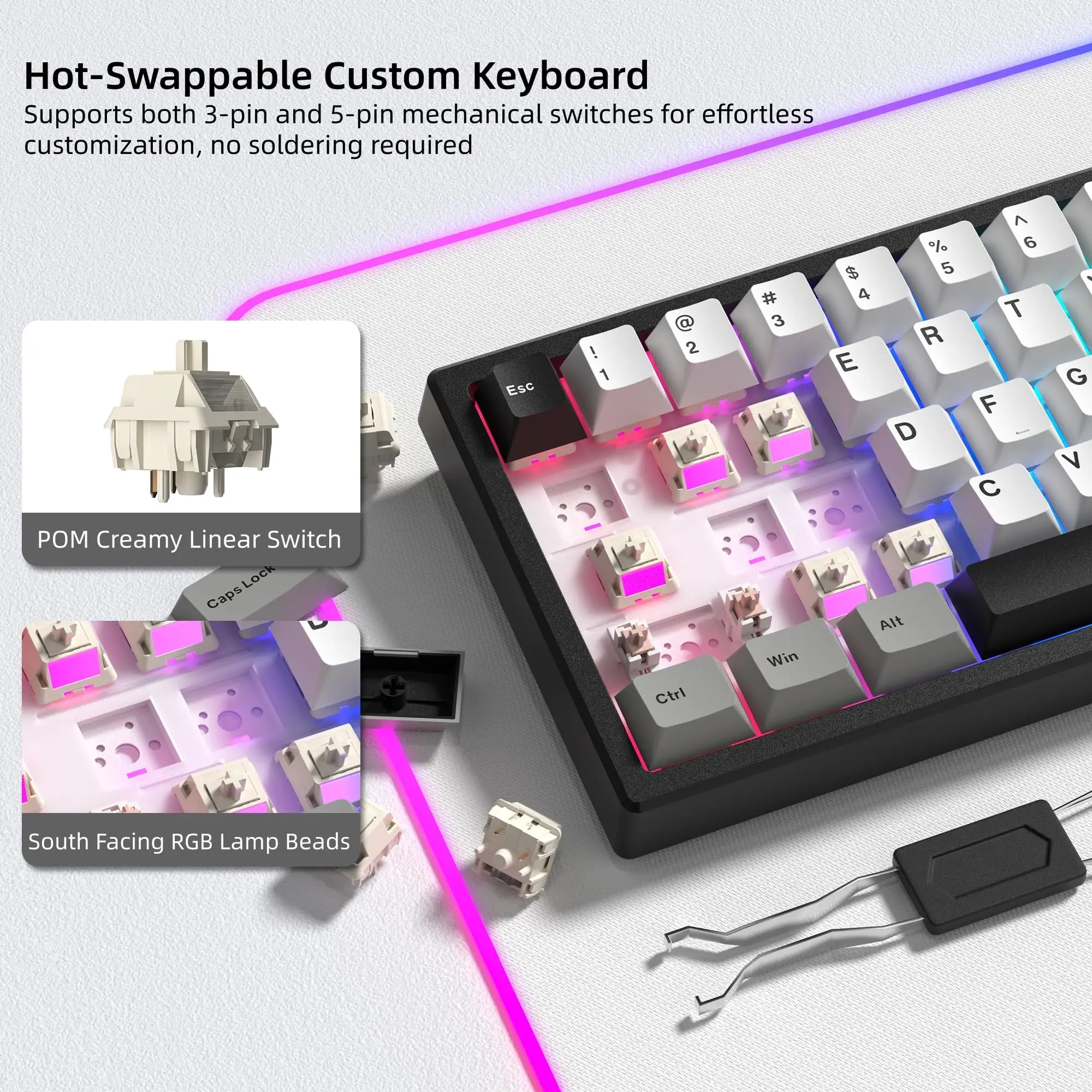 Womier Q61 V2 65% Wireless Mechanical Keyboard Tri-Mode VIA Programmable Support Hot-Swappable Retro RGB Custom Keyboard