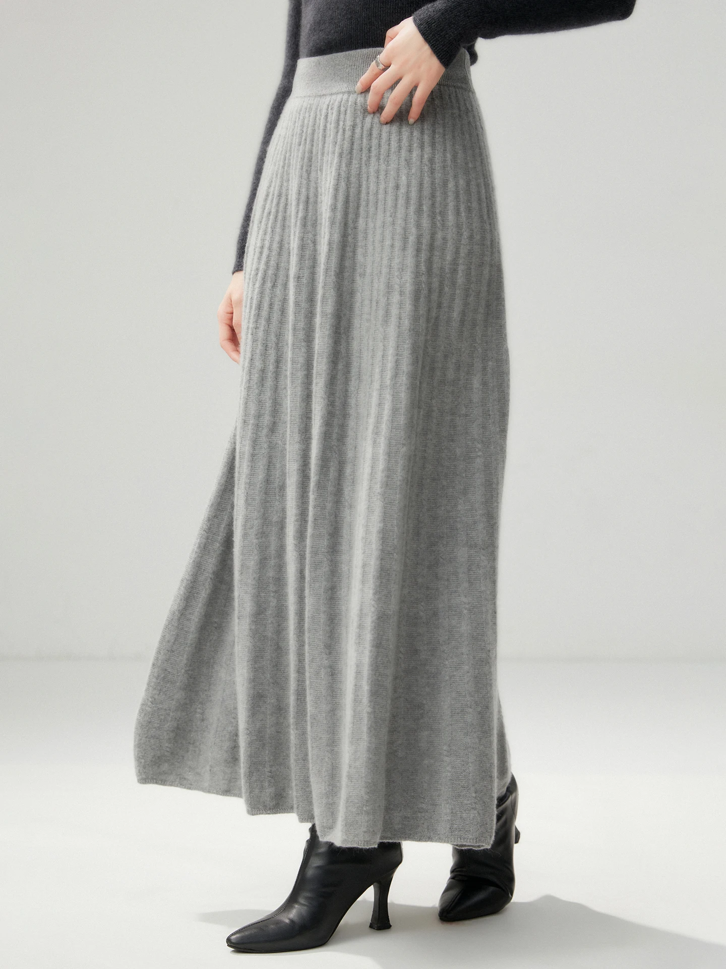 Light Quality Women's 100% Cashmere Skirts Autumn Winter Female Knitwear High Elastic Waist Ribbed Skirts For Female Daily Wear