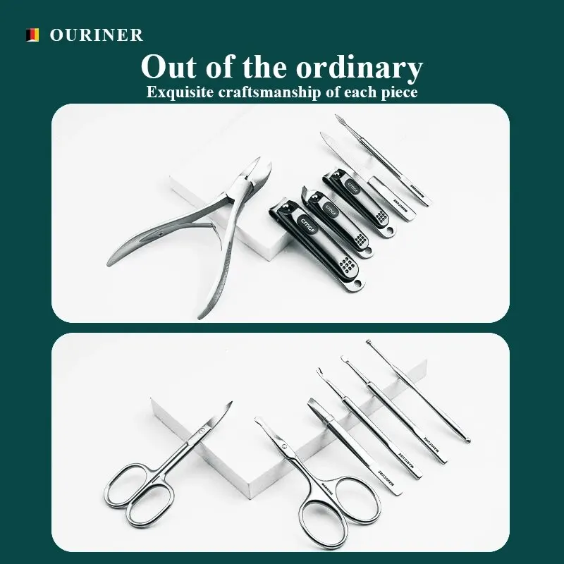 Maniküre-Set mit Morandi Grey erstklassigen Voll narben Rindsleder Verpackung Nagel knipser Kits perfekte Geschenk Freunde Familie