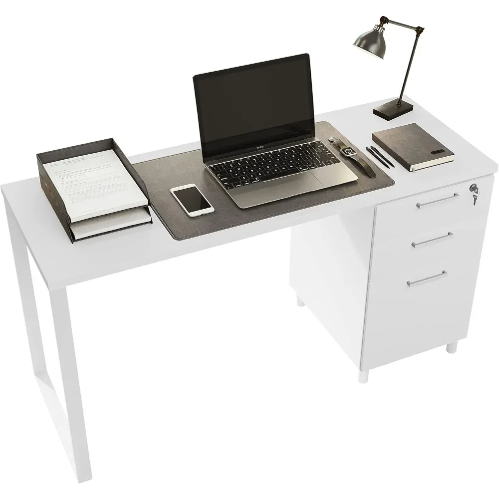 

"Contemporary Milano-Style Office with 3 Secure Drawers, 48" White Industrial Wood Desk Including Filing and Storage Soluti