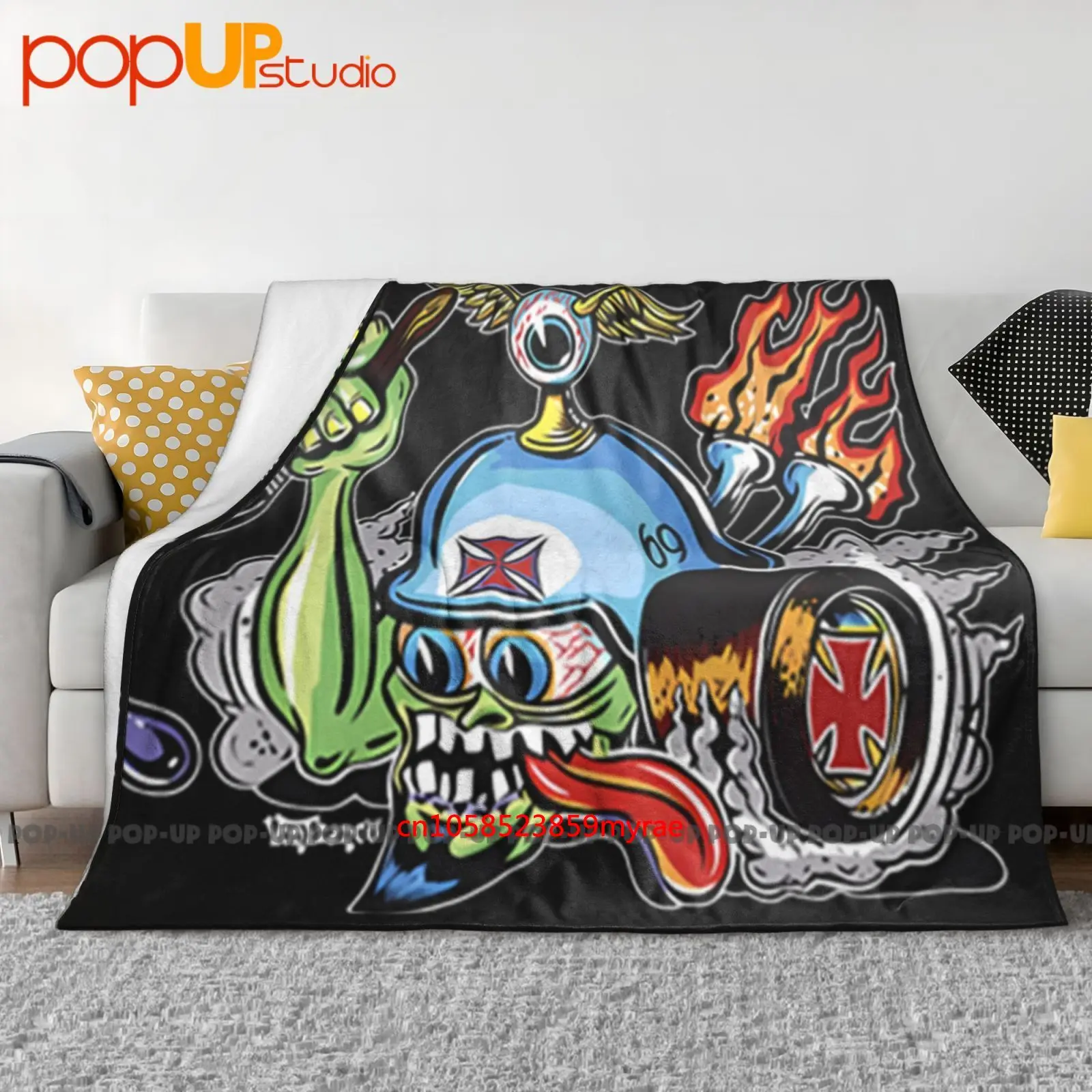 Von Franco Iron Cross Helmet Pinstripers Dutch Eye Ball Rat Fink Ed Roth Ultra-Soft Blanket Quilt Winter Sofa Cover Bed Covers